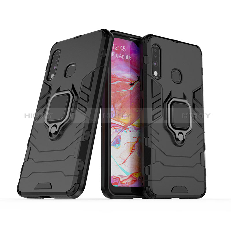 Funda Bumper Silicona y Plastico Mate Carcasa con Magnetico Anillo de dedo Soporte S02 para Samsung Galaxy A70E