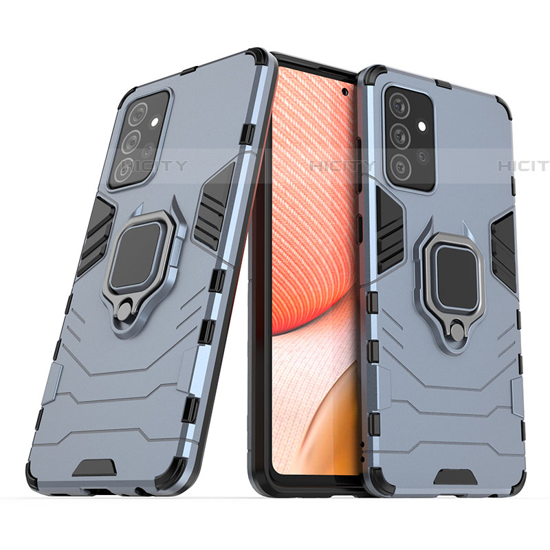 Funda Bumper Silicona y Plastico Mate Carcasa con Magnetico Anillo de dedo Soporte S02 para Samsung Galaxy A72 4G