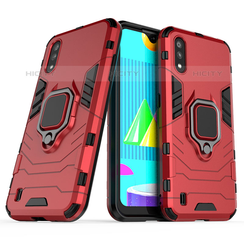 Funda Bumper Silicona y Plastico Mate Carcasa con Magnetico Anillo de dedo Soporte S02 para Samsung Galaxy M01