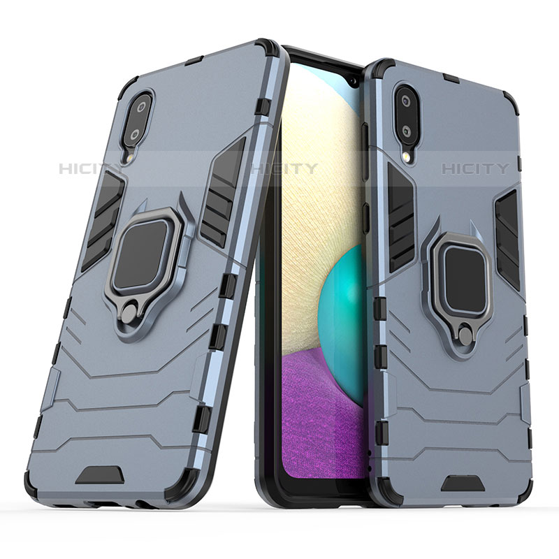 Funda Bumper Silicona y Plastico Mate Carcasa con Magnetico Anillo de dedo Soporte S02 para Samsung Galaxy M02