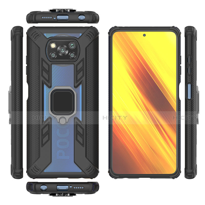 Funda Bumper Silicona y Plastico Mate Carcasa con Magnetico Anillo de dedo Soporte S02 para Xiaomi Poco X3