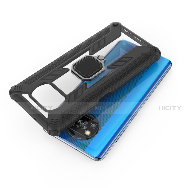 Funda Bumper Silicona y Plastico Mate Carcasa con Magnetico Anillo de dedo Soporte S02 para Xiaomi Poco X3 Pro