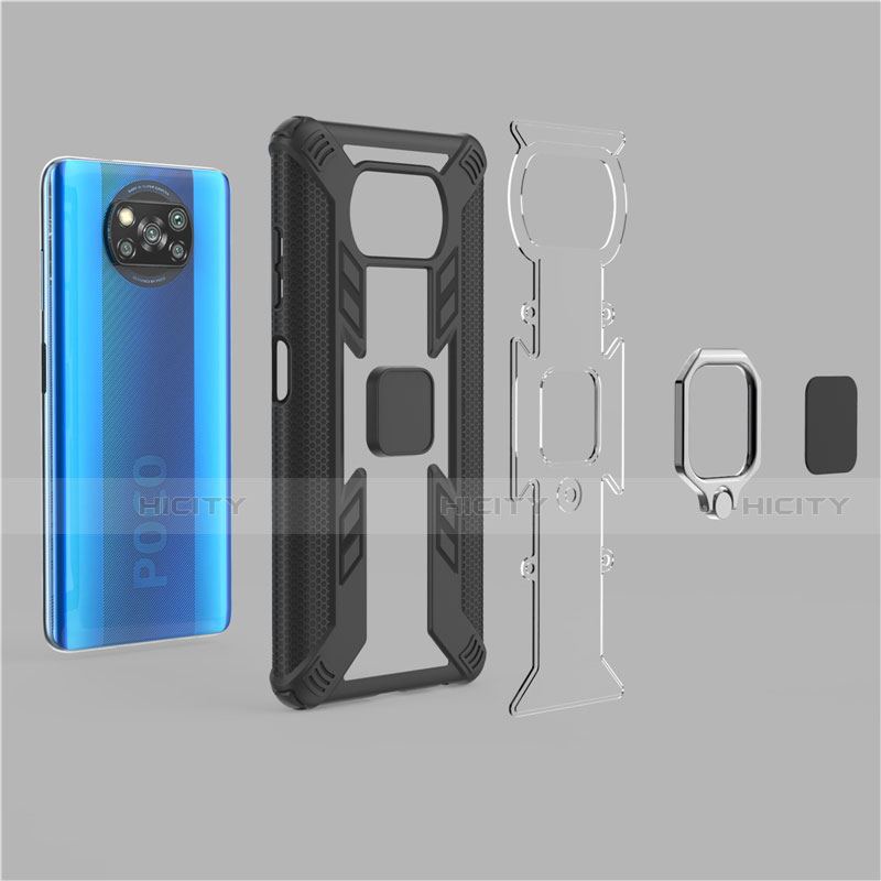 Funda Bumper Silicona y Plastico Mate Carcasa con Magnetico Anillo de dedo Soporte S02 para Xiaomi Poco X3 Pro