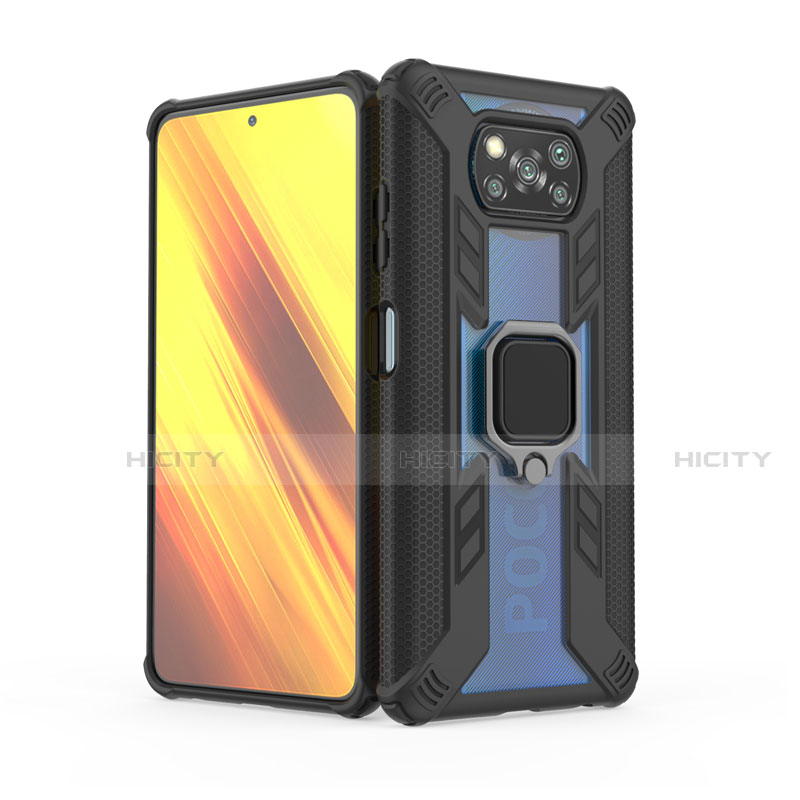 Funda Bumper Silicona y Plastico Mate Carcasa con Magnetico Anillo de dedo Soporte S02 para Xiaomi Poco X3 Pro