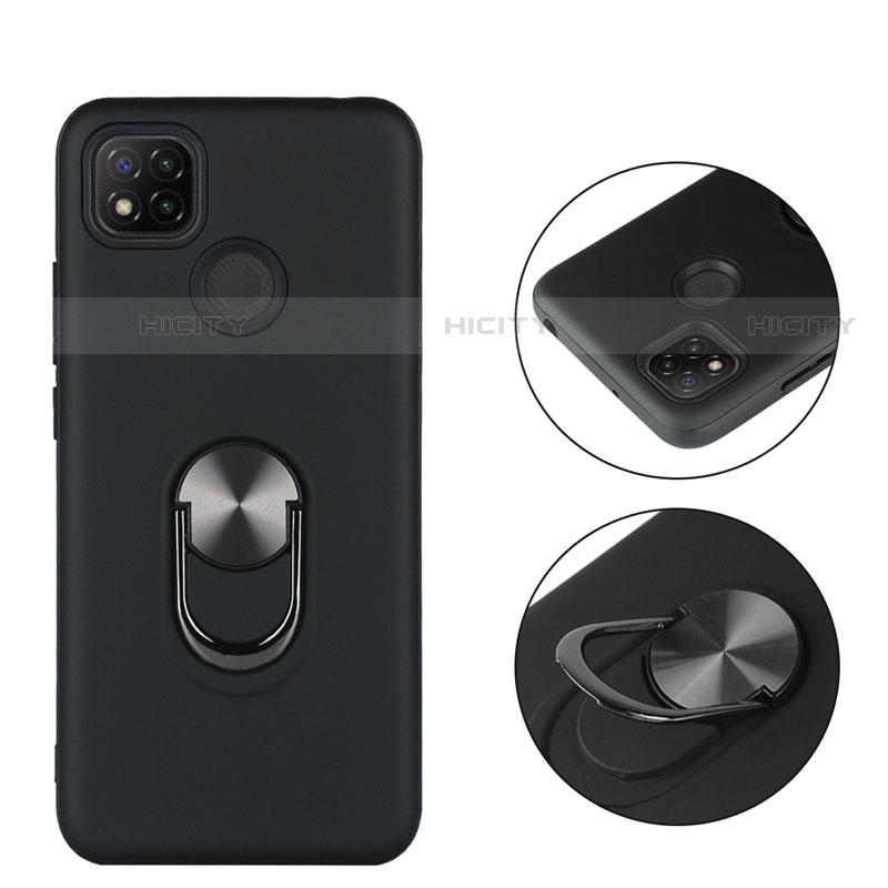 Funda Bumper Silicona y Plastico Mate Carcasa con Magnetico Anillo de dedo Soporte S02 para Xiaomi Redmi 9 India