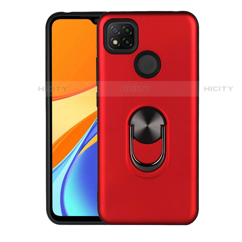 Funda Bumper Silicona y Plastico Mate Carcasa con Magnetico Anillo de dedo Soporte S02 para Xiaomi Redmi 9 India Rojo