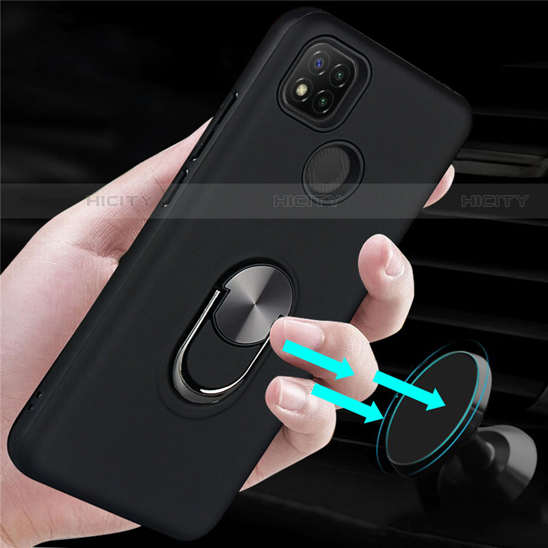 Funda Bumper Silicona y Plastico Mate Carcasa con Magnetico Anillo de dedo Soporte S02 para Xiaomi Redmi 9C