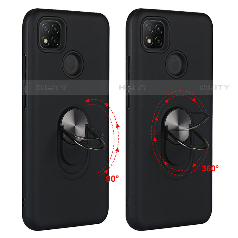 Funda Bumper Silicona y Plastico Mate Carcasa con Magnetico Anillo de dedo Soporte S02 para Xiaomi Redmi 9C