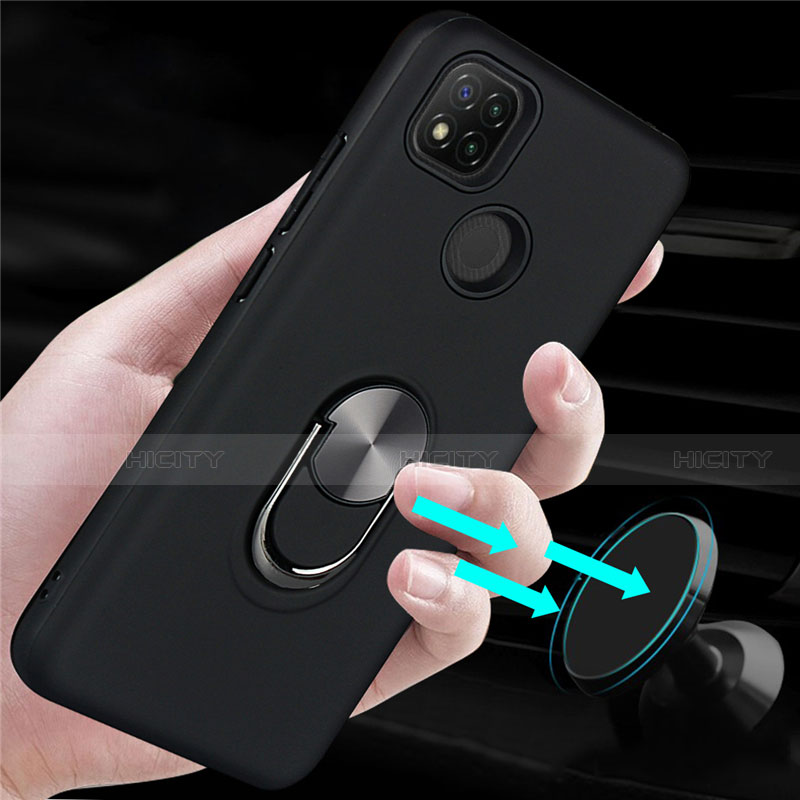 Funda Bumper Silicona y Plastico Mate Carcasa con Magnetico Anillo de dedo Soporte S02 para Xiaomi Redmi 9C NFC