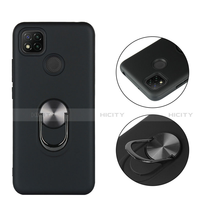 Funda Bumper Silicona y Plastico Mate Carcasa con Magnetico Anillo de dedo Soporte S02 para Xiaomi Redmi 9C NFC