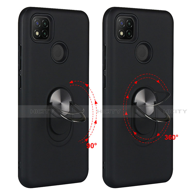 Funda Bumper Silicona y Plastico Mate Carcasa con Magnetico Anillo de dedo Soporte S02 para Xiaomi Redmi 9C NFC