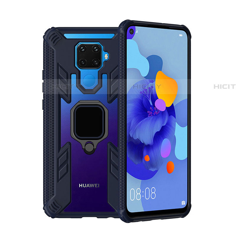 Funda Bumper Silicona y Plastico Mate Carcasa con Magnetico Anillo de dedo Soporte S03 para Huawei Nova 5i Pro Azul