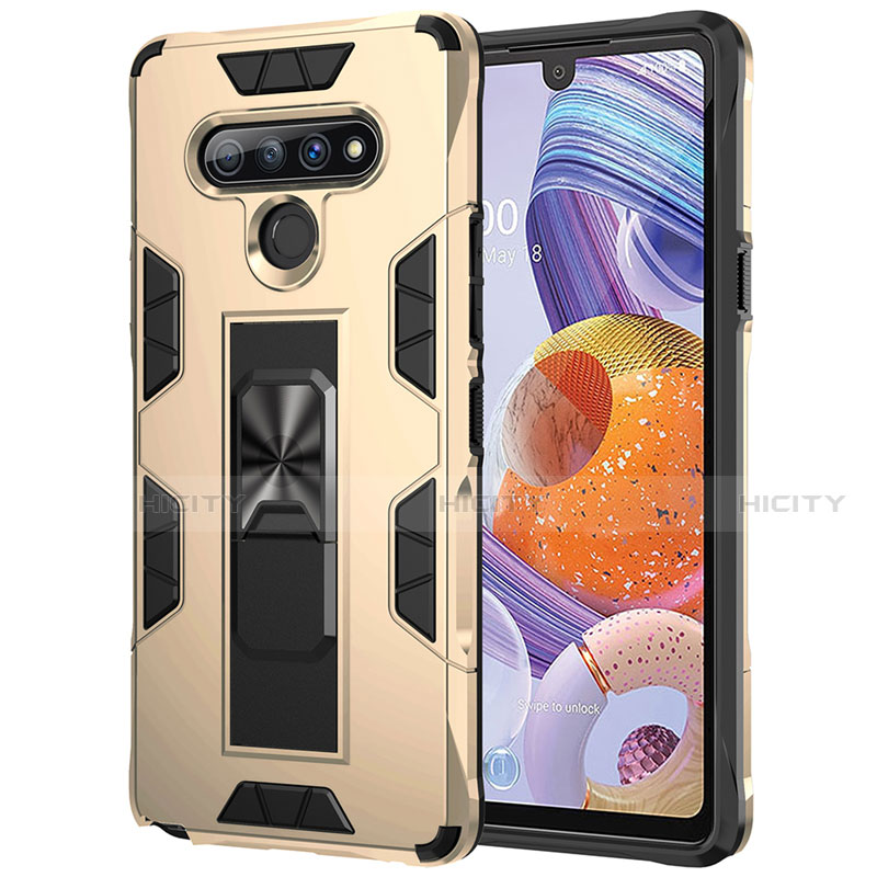 Funda Bumper Silicona y Plastico Mate Carcasa con Magnetico Anillo de dedo Soporte S03 para LG Stylo 6 Oro