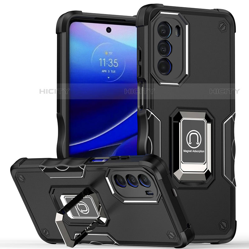 Funda Bumper Silicona y Plastico Mate Carcasa con Magnetico Anillo de dedo Soporte S03 para Motorola Moto Edge (2022) 5G