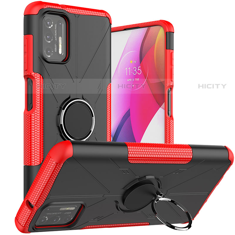 Funda Bumper Silicona y Plastico Mate Carcasa con Magnetico Anillo de dedo Soporte S03 para Motorola Moto G Stylus (2021) Rojo