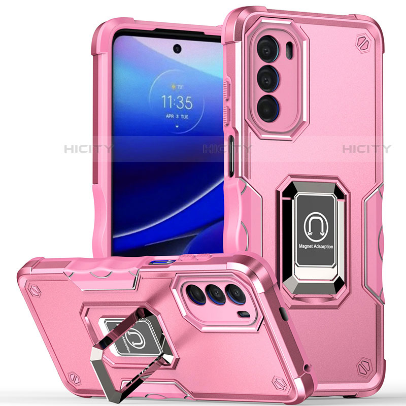 Funda Bumper Silicona y Plastico Mate Carcasa con Magnetico Anillo de dedo Soporte S03 para Motorola MOTO G52