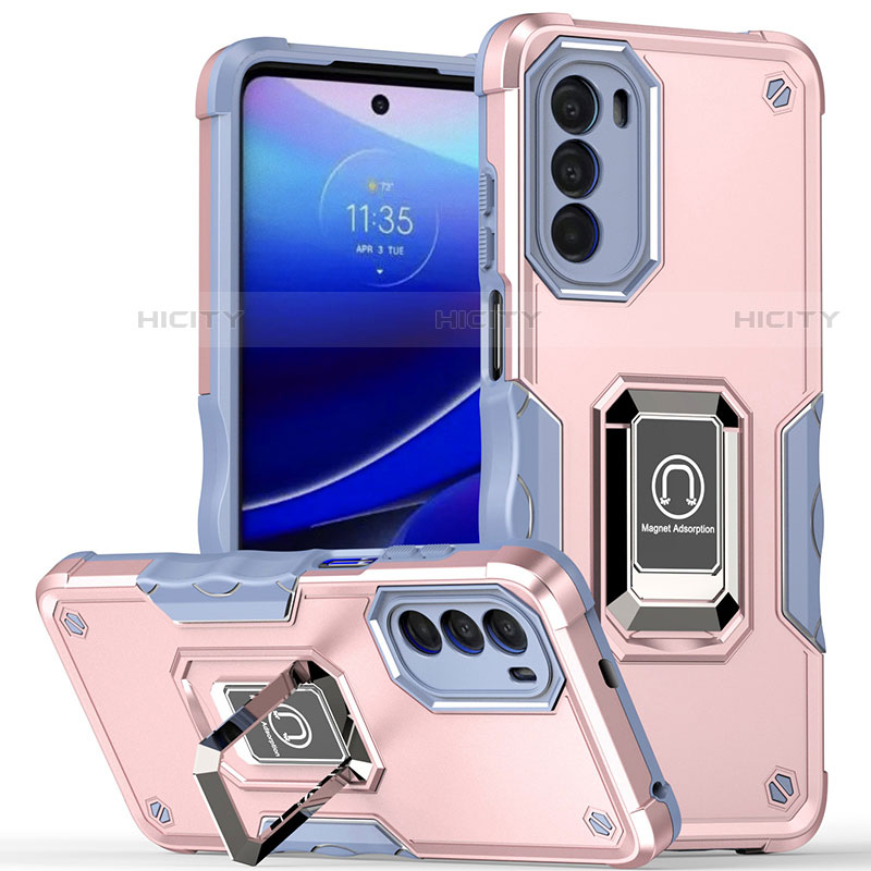 Funda Bumper Silicona y Plastico Mate Carcasa con Magnetico Anillo de dedo Soporte S03 para Motorola Moto G71s 5G Rosa