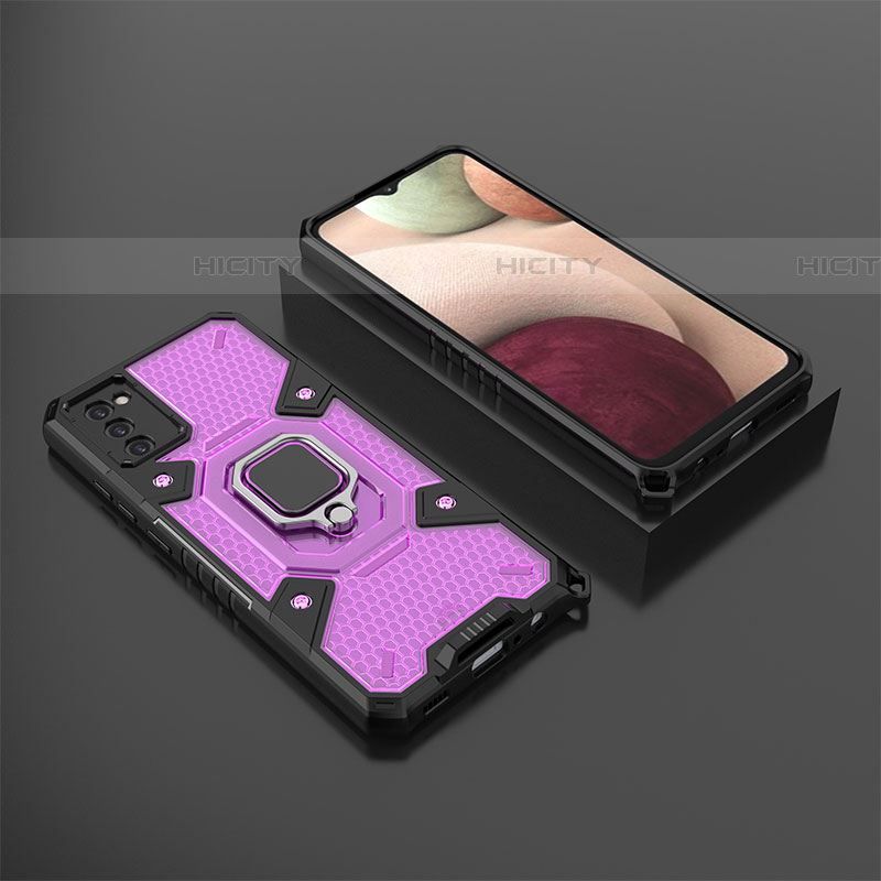 Funda Bumper Silicona y Plastico Mate Carcasa con Magnetico Anillo de dedo Soporte S03 para Samsung Galaxy A03s Morado