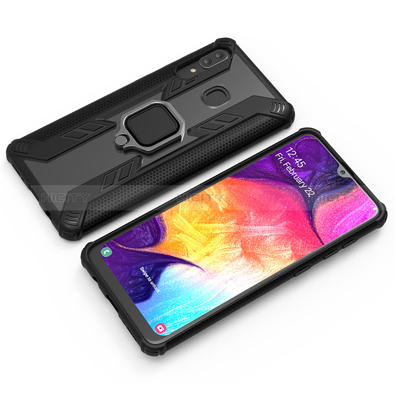 Funda Bumper Silicona y Plastico Mate Carcasa con Magnetico Anillo de dedo Soporte S03 para Samsung Galaxy A30 Negro