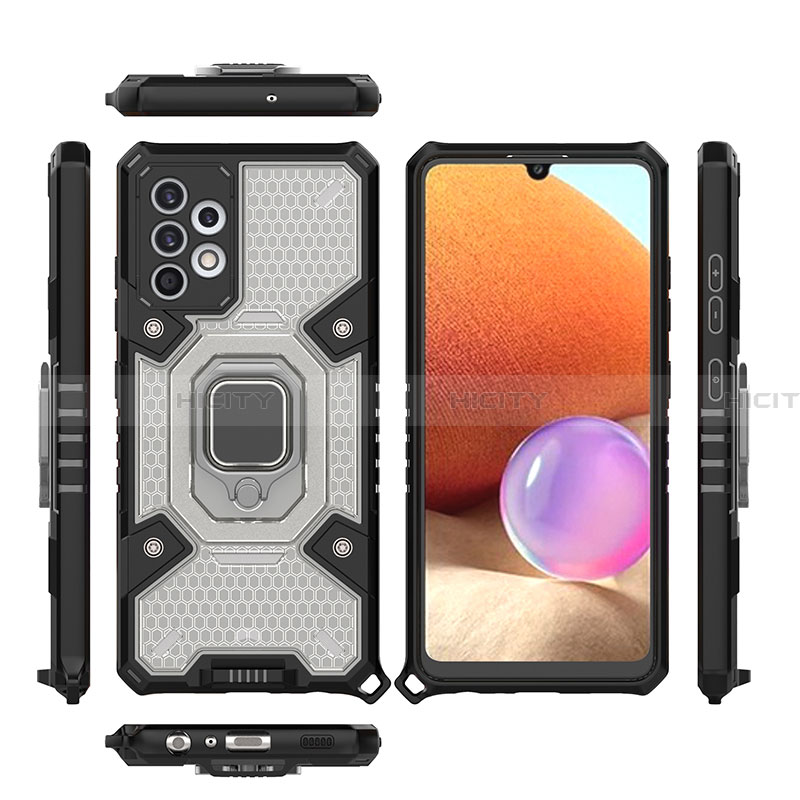 Funda Bumper Silicona y Plastico Mate Carcasa con Magnetico Anillo de dedo Soporte S03 para Samsung Galaxy A32 4G