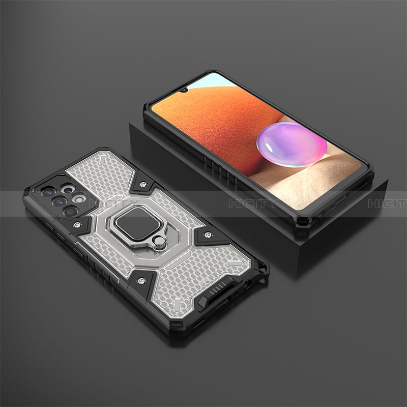 Funda Bumper Silicona y Plastico Mate Carcasa con Magnetico Anillo de dedo Soporte S03 para Samsung Galaxy A32 4G Negro