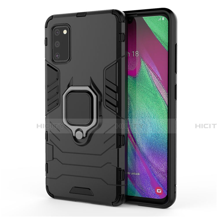 Funda Bumper Silicona y Plastico Mate Carcasa con Magnetico Anillo de dedo Soporte S03 para Samsung Galaxy A41 Negro