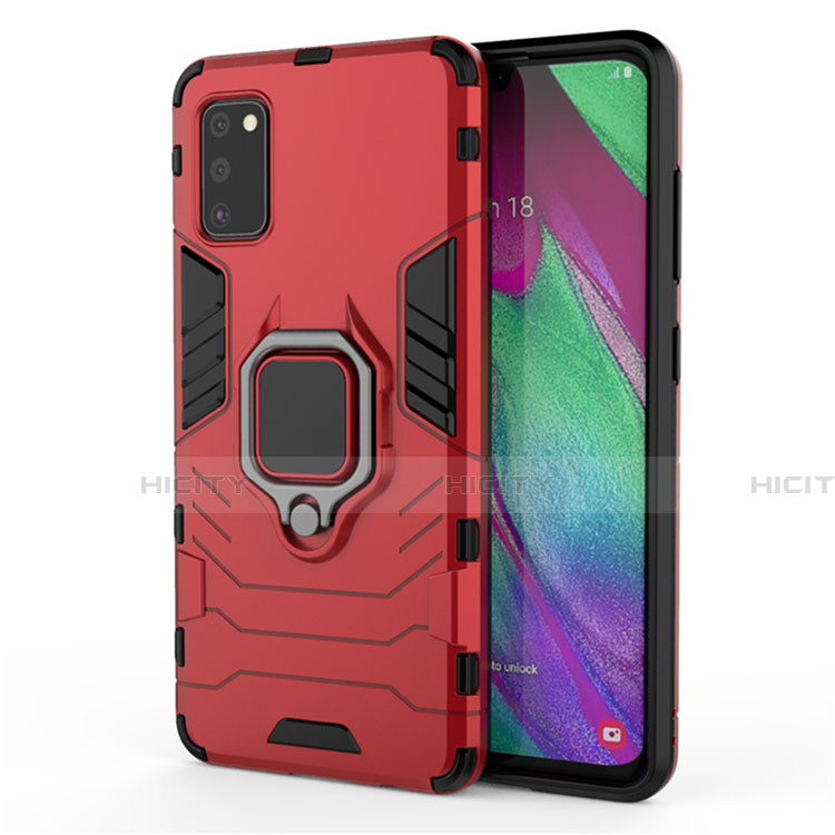 Funda Bumper Silicona y Plastico Mate Carcasa con Magnetico Anillo de dedo Soporte S03 para Samsung Galaxy A41 Rojo