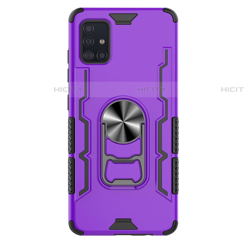 Funda Bumper Silicona y Plastico Mate Carcasa con Magnetico Anillo de dedo Soporte S03 para Samsung Galaxy A51 5G Morado