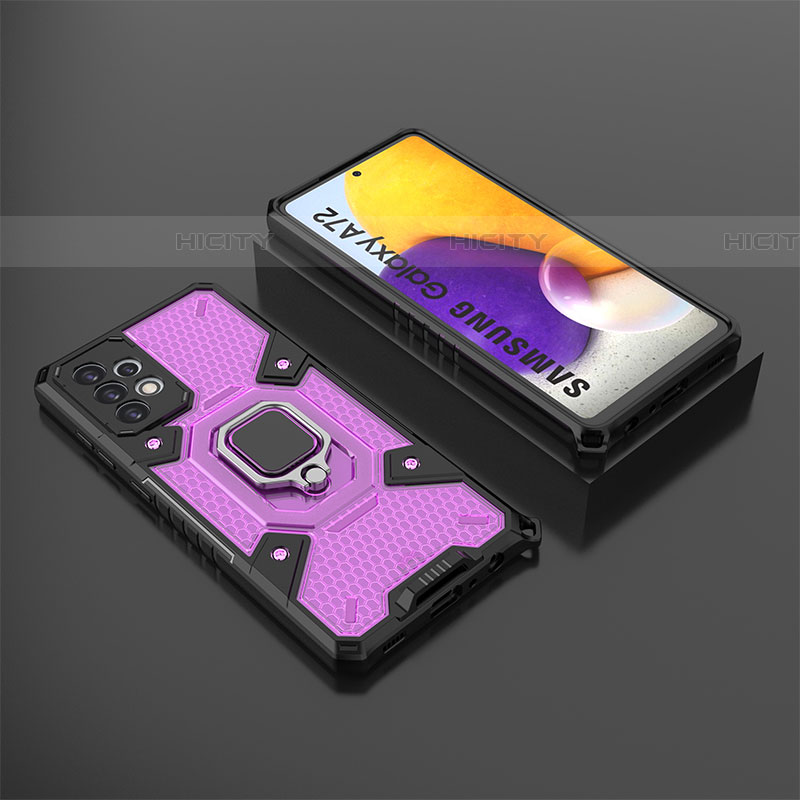 Funda Bumper Silicona y Plastico Mate Carcasa con Magnetico Anillo de dedo Soporte S03 para Samsung Galaxy A72 4G Morado