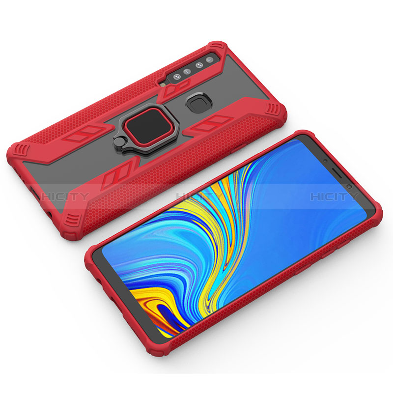 Funda Bumper Silicona y Plastico Mate Carcasa con Magnetico Anillo de dedo Soporte S03 para Samsung Galaxy A9 Star Pro Rojo