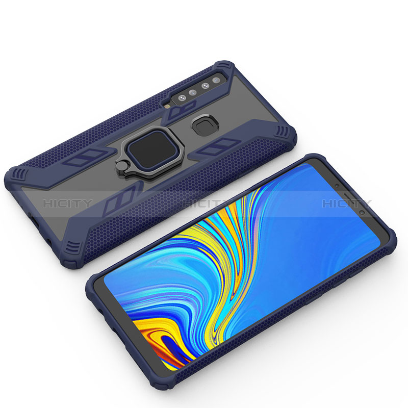 Funda Bumper Silicona y Plastico Mate Carcasa con Magnetico Anillo de dedo Soporte S03 para Samsung Galaxy A9s Azul