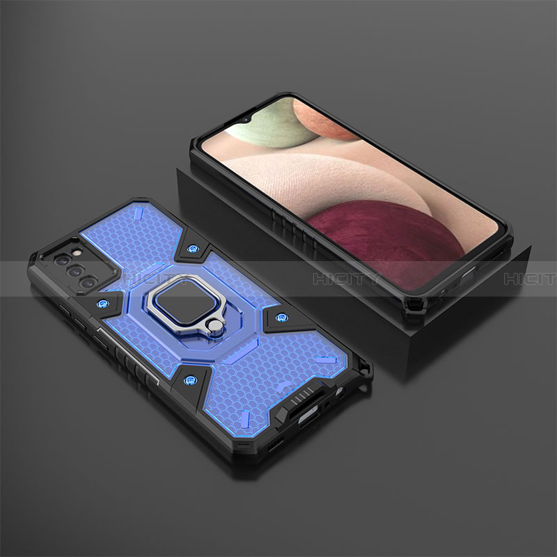 Funda Bumper Silicona y Plastico Mate Carcasa con Magnetico Anillo de dedo Soporte S03 para Samsung Galaxy F02S SM-E025F Azul