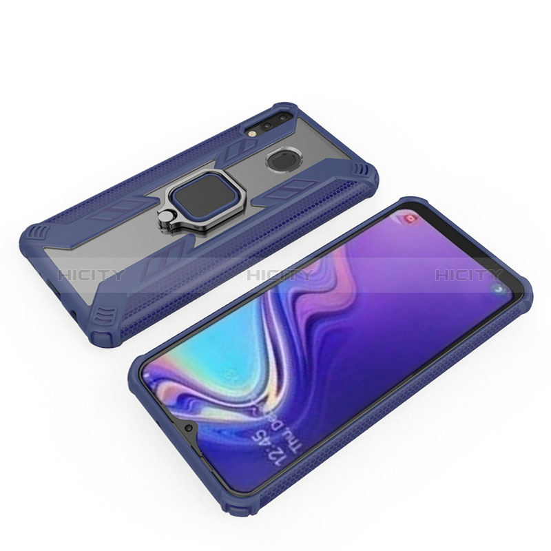 Funda Bumper Silicona y Plastico Mate Carcasa con Magnetico Anillo de dedo Soporte S03 para Samsung Galaxy M20 Azul