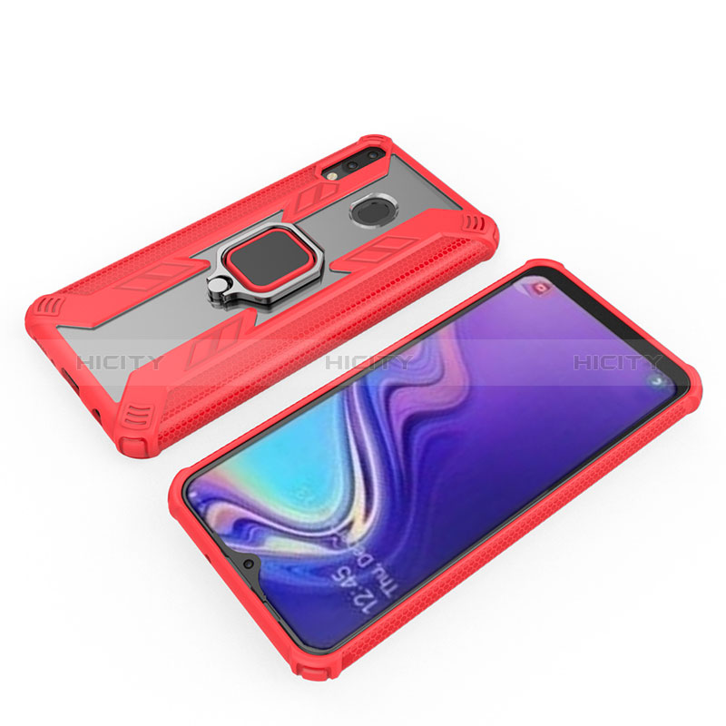 Funda Bumper Silicona y Plastico Mate Carcasa con Magnetico Anillo de dedo Soporte S03 para Samsung Galaxy M20 Rojo