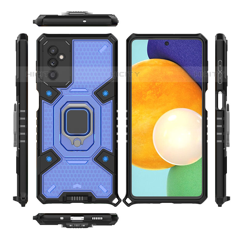 Funda Bumper Silicona y Plastico Mate Carcasa con Magnetico Anillo de dedo Soporte S03 para Samsung Galaxy M52 5G Azul