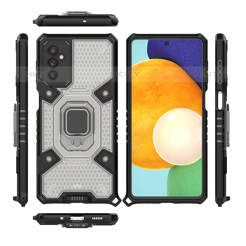 Funda Bumper Silicona y Plastico Mate Carcasa con Magnetico Anillo de dedo Soporte S03 para Samsung Galaxy M52 5G Negro