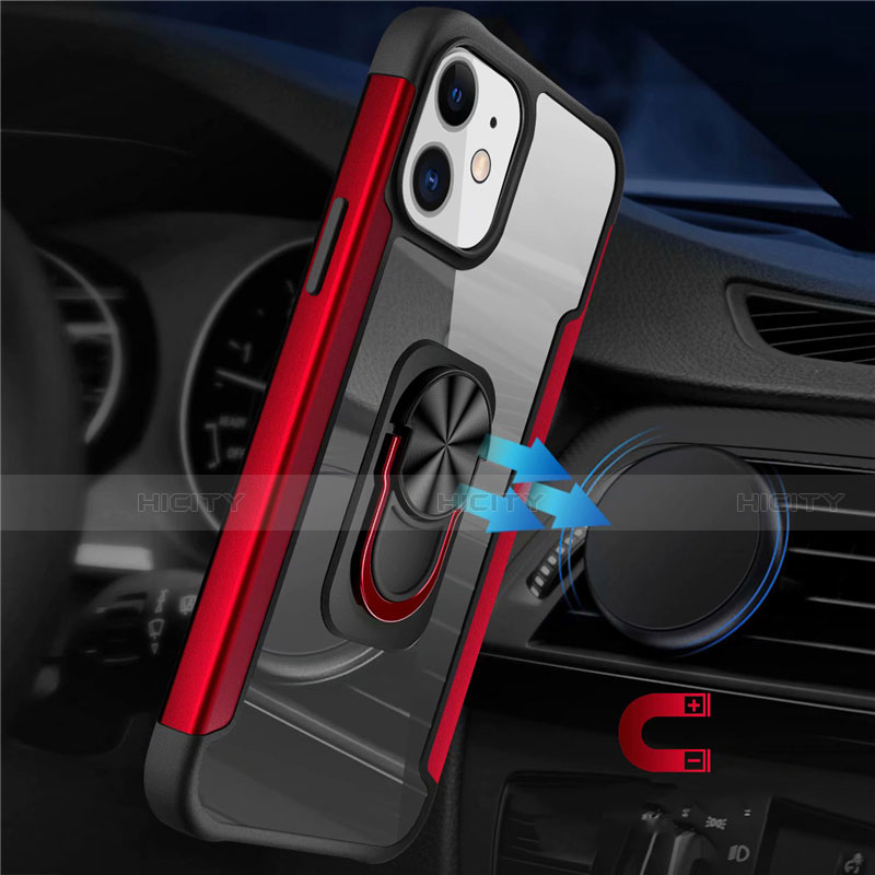 Funda Bumper Silicona y Plastico Mate Carcasa con Magnetico Anillo de dedo Soporte S04 para Apple iPhone 12 Mini