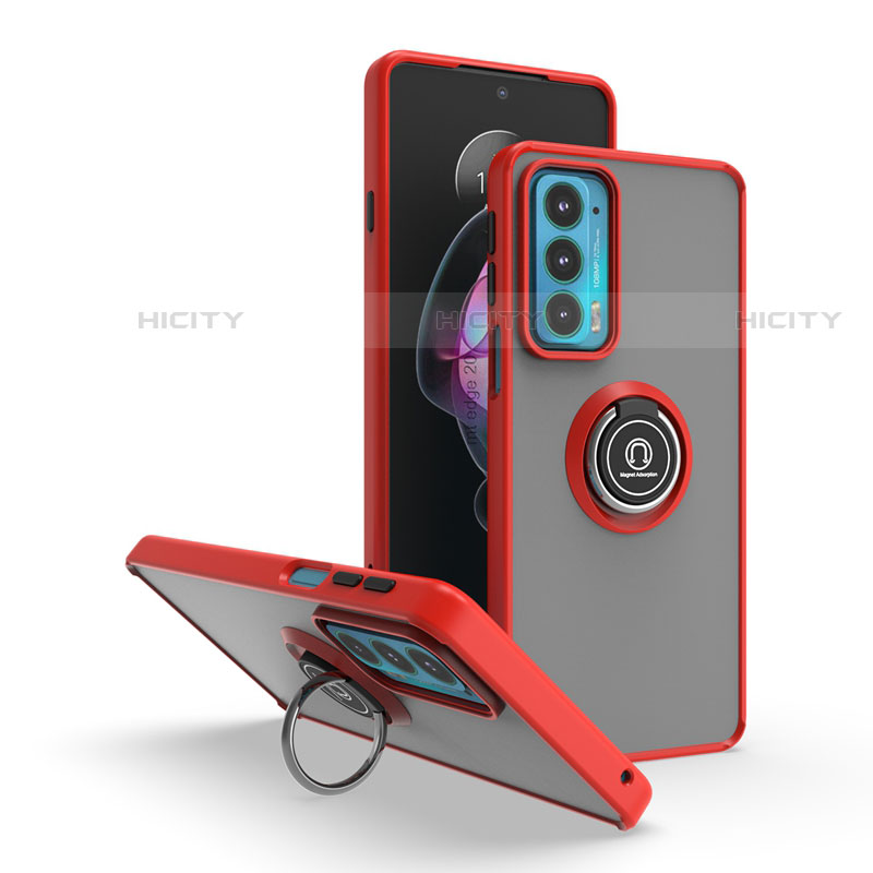 Funda Bumper Silicona y Plastico Mate Carcasa con Magnetico Anillo de dedo Soporte S04 para Motorola Moto Edge 20 5G Rojo