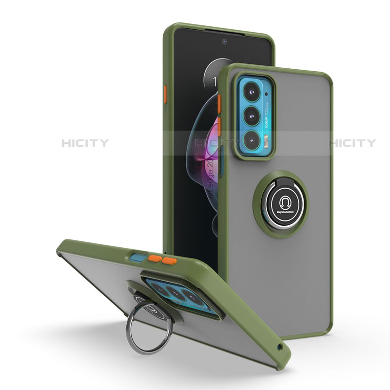 Funda Bumper Silicona y Plastico Mate Carcasa con Magnetico Anillo de dedo Soporte S04 para Motorola Moto Edge 20 5G Verde