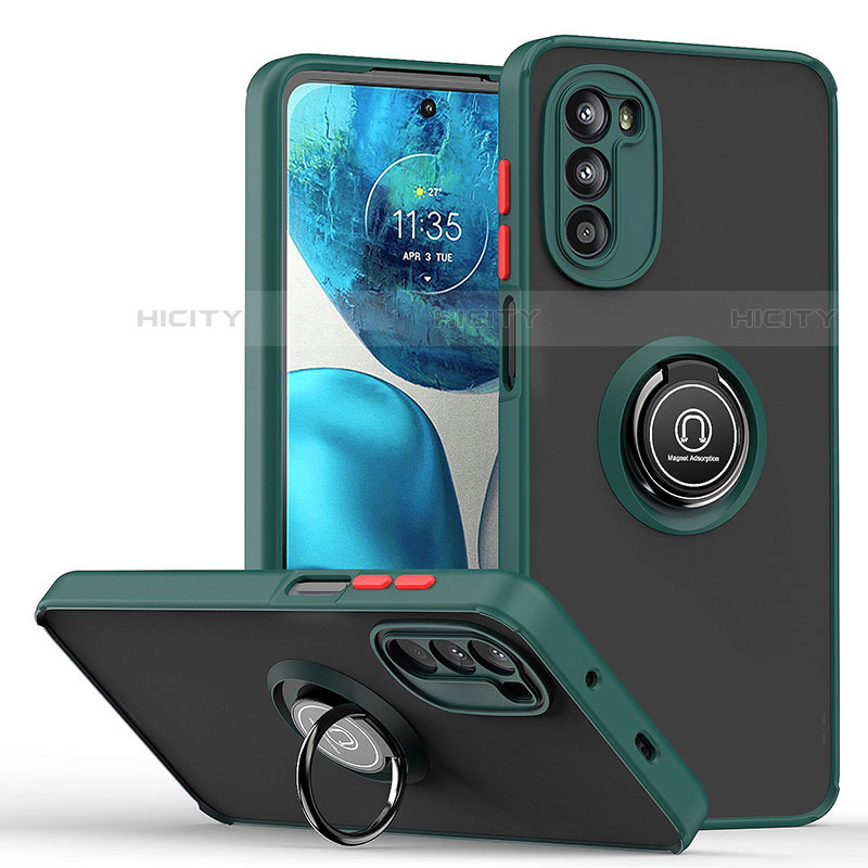 Funda Bumper Silicona y Plastico Mate Carcasa con Magnetico Anillo de dedo Soporte S04 para Motorola Moto Edge (2022) 5G Verde Noche