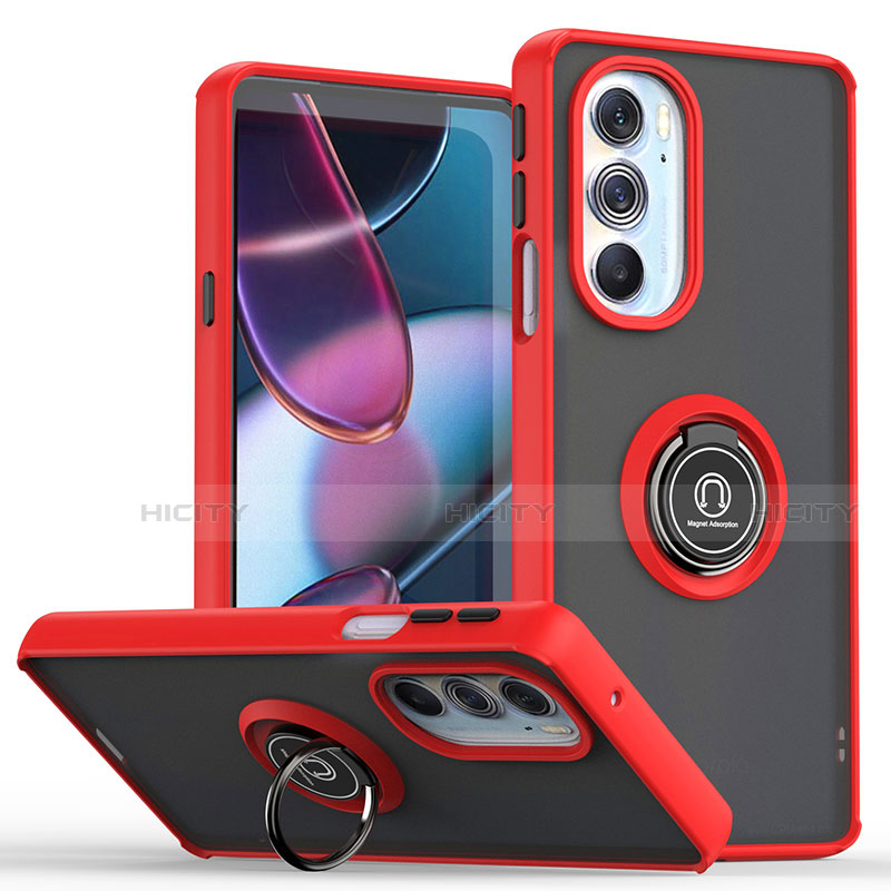 Funda Bumper Silicona y Plastico Mate Carcasa con Magnetico Anillo de dedo Soporte S04 para Motorola Moto Edge 30 Pro 5G Rojo