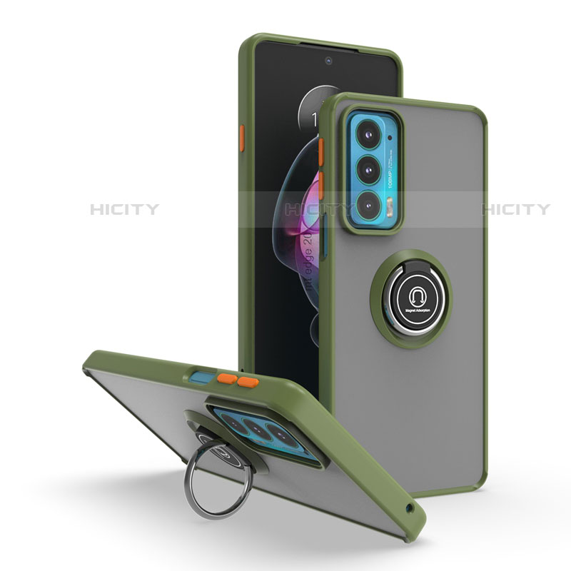 Funda Bumper Silicona y Plastico Mate Carcasa con Magnetico Anillo de dedo Soporte S04 para Motorola Moto Edge Lite 5G Verde