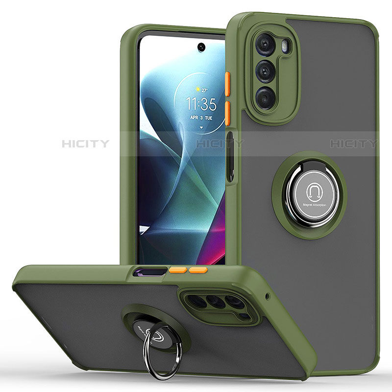 Funda Bumper Silicona y Plastico Mate Carcasa con Magnetico Anillo de dedo Soporte S04 para Motorola Moto G 5G (2022) Verde