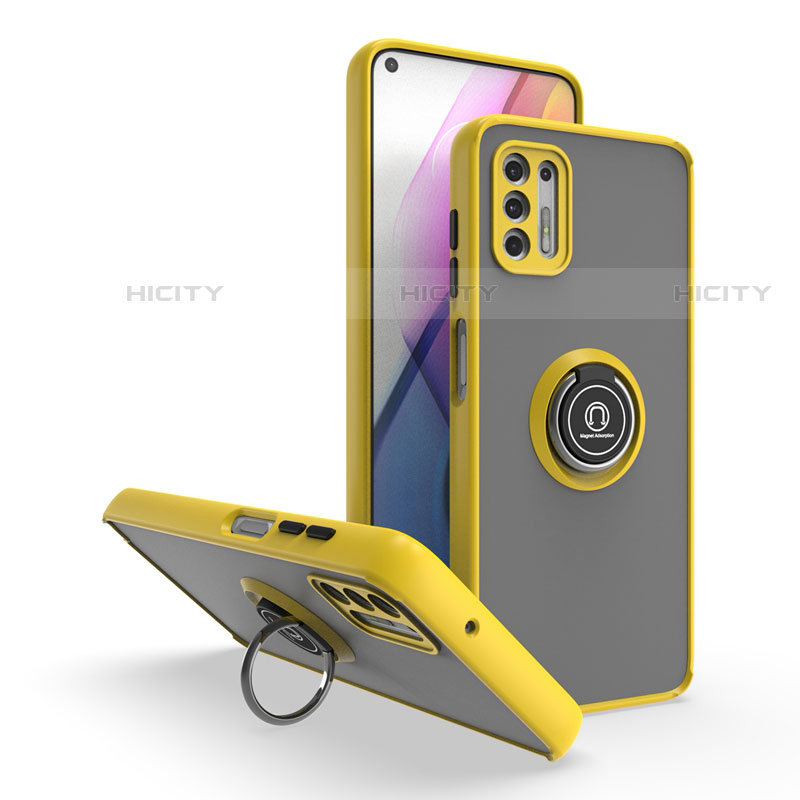 Funda Bumper Silicona y Plastico Mate Carcasa con Magnetico Anillo de dedo Soporte S04 para Motorola Moto G Stylus (2021) Amarillo