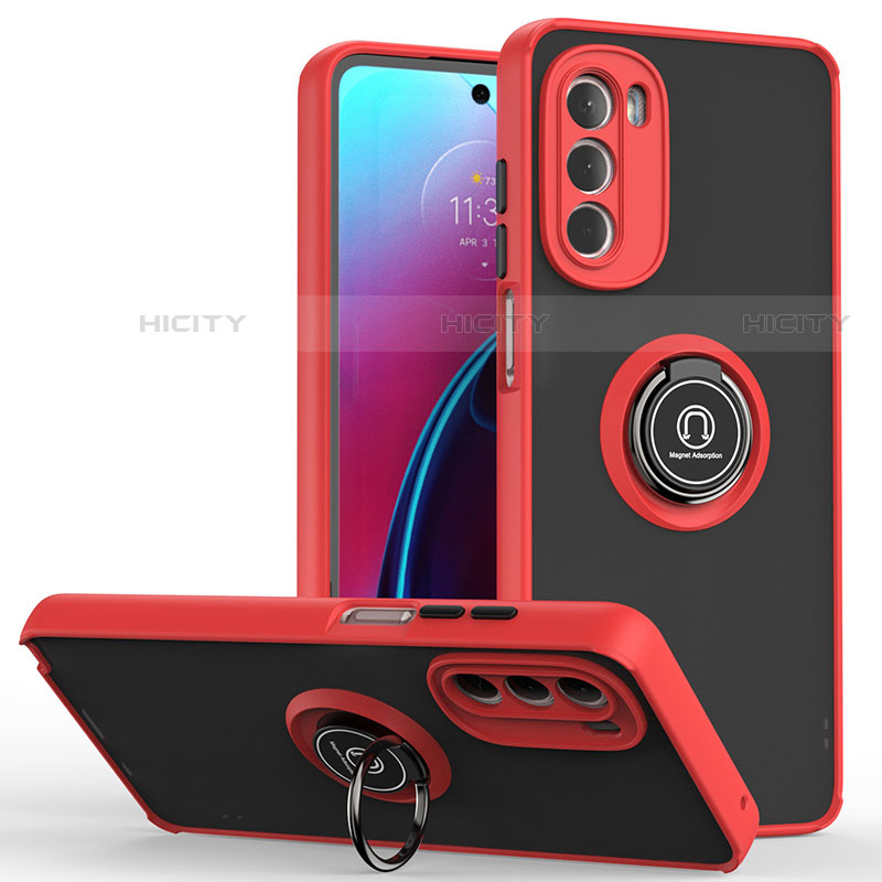 Funda Bumper Silicona y Plastico Mate Carcasa con Magnetico Anillo de dedo Soporte S04 para Motorola Moto G Stylus (2022) 4G Rojo