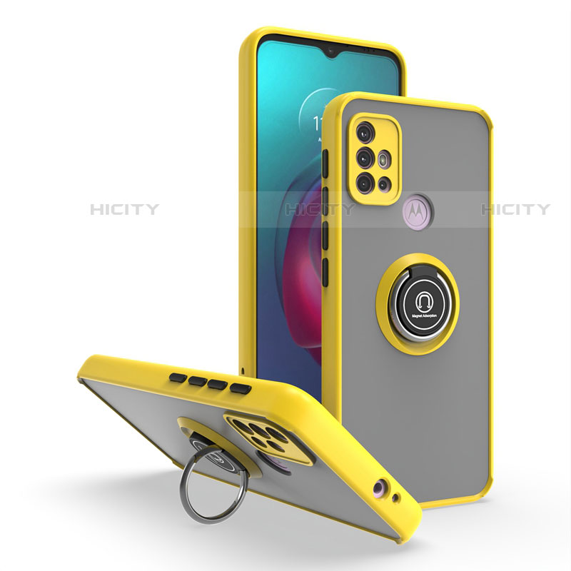 Funda Bumper Silicona y Plastico Mate Carcasa con Magnetico Anillo de dedo Soporte S04 para Motorola Moto G10 Amarillo