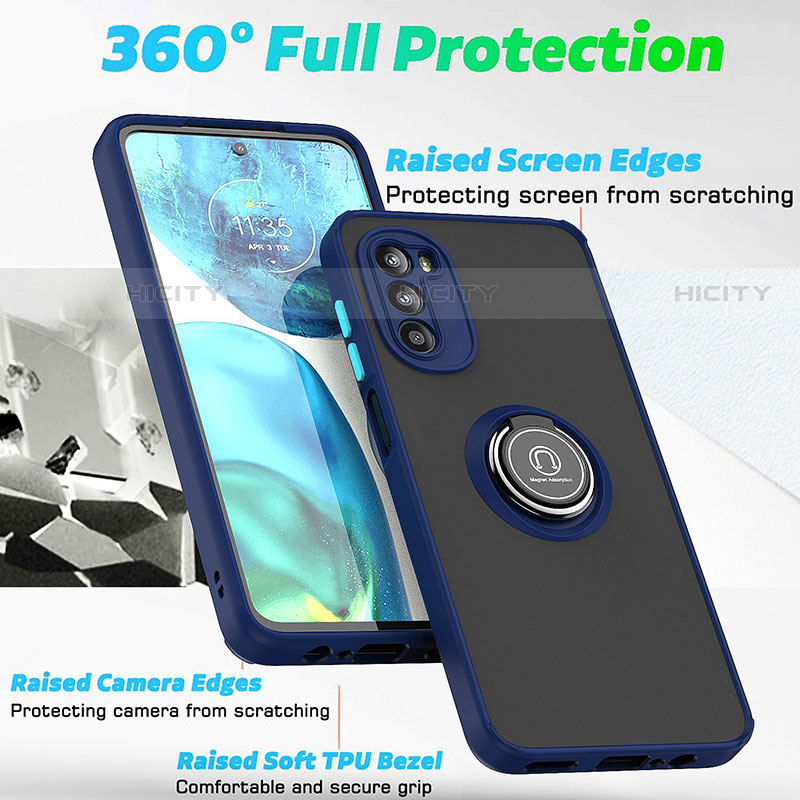 Funda Bumper Silicona y Plastico Mate Carcasa con Magnetico Anillo de dedo Soporte S04 para Motorola MOTO G52