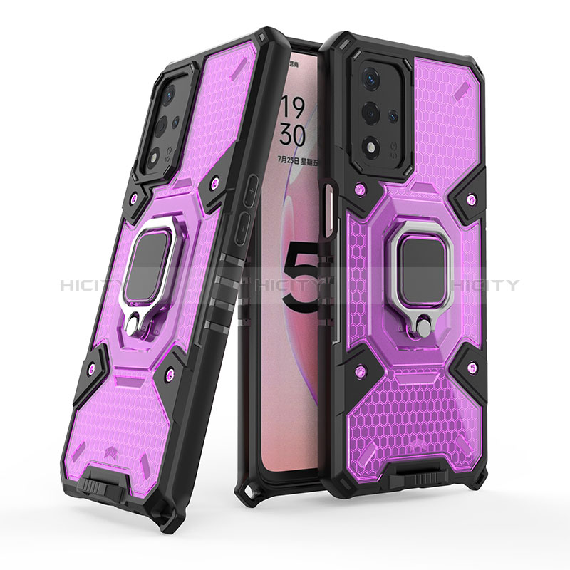 Funda Bumper Silicona y Plastico Mate Carcasa con Magnetico Anillo de dedo Soporte S04 para Oppo A93s 5G