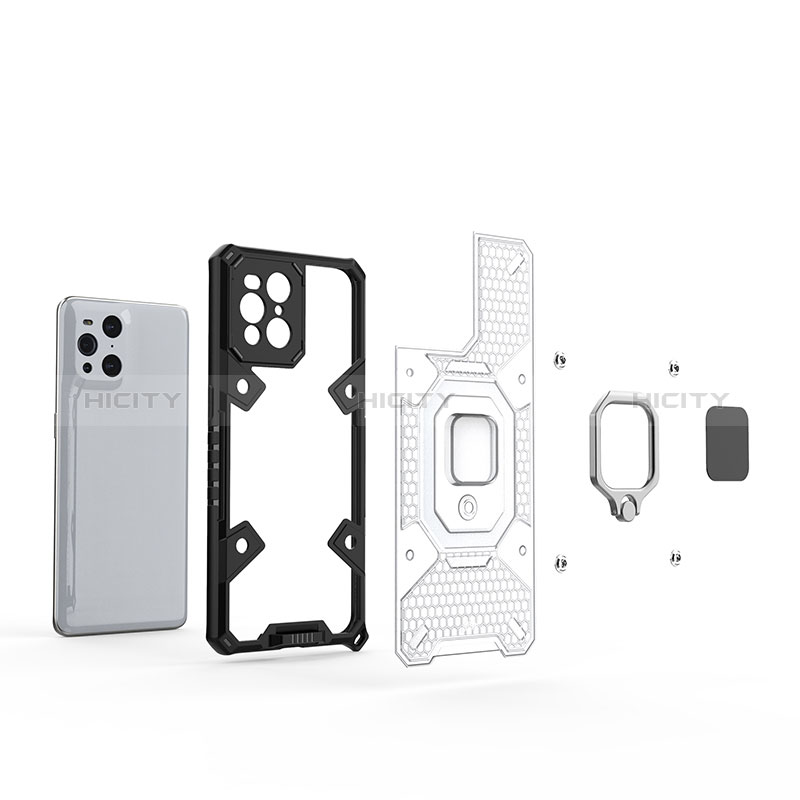 Funda Bumper Silicona y Plastico Mate Carcasa con Magnetico Anillo de dedo Soporte S04 para Oppo Find X3 5G