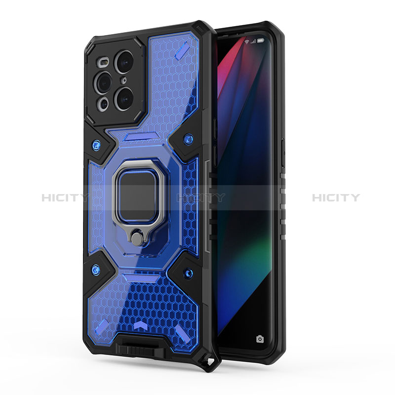 Funda Bumper Silicona y Plastico Mate Carcasa con Magnetico Anillo de dedo Soporte S04 para Oppo Find X3 5G